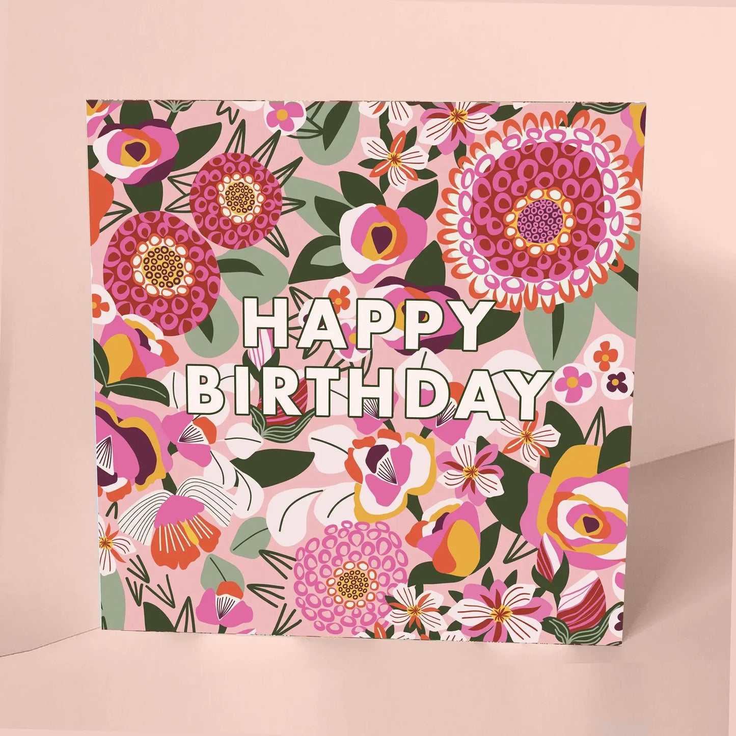 Colorful floral birthday card with "HAPPY BIRTHDAY" text displayed.